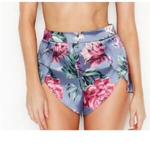 Victoria's Secret Blue Floral Satin Shorts Slits